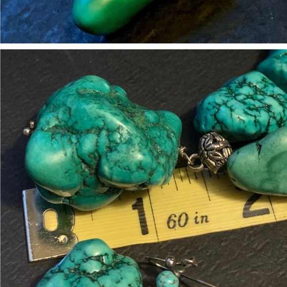 Turquoise & 925 Silver Super Chunky 24” Necklace. Earrings sold separately - Picture 3 of 8